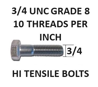 3/4 UNC Hex Head Bolts Grade 8 High Tensile Zinc Plated Select Length